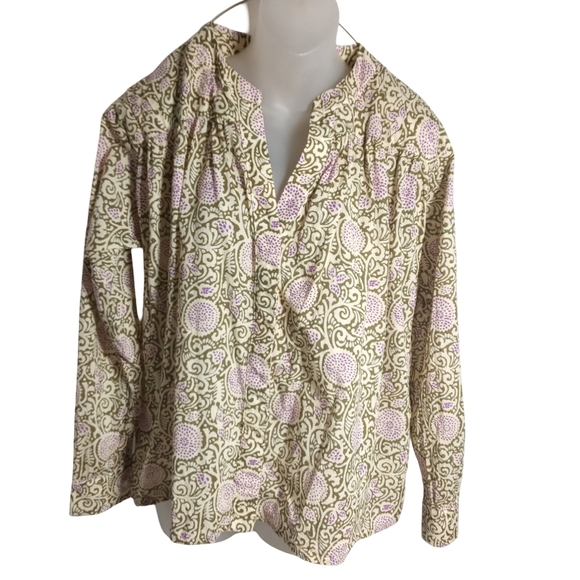 Chloé Beige Pink Floral Print Blouse Long Sleeve Button Front Size 34(0-2) - Picture 1 of 6